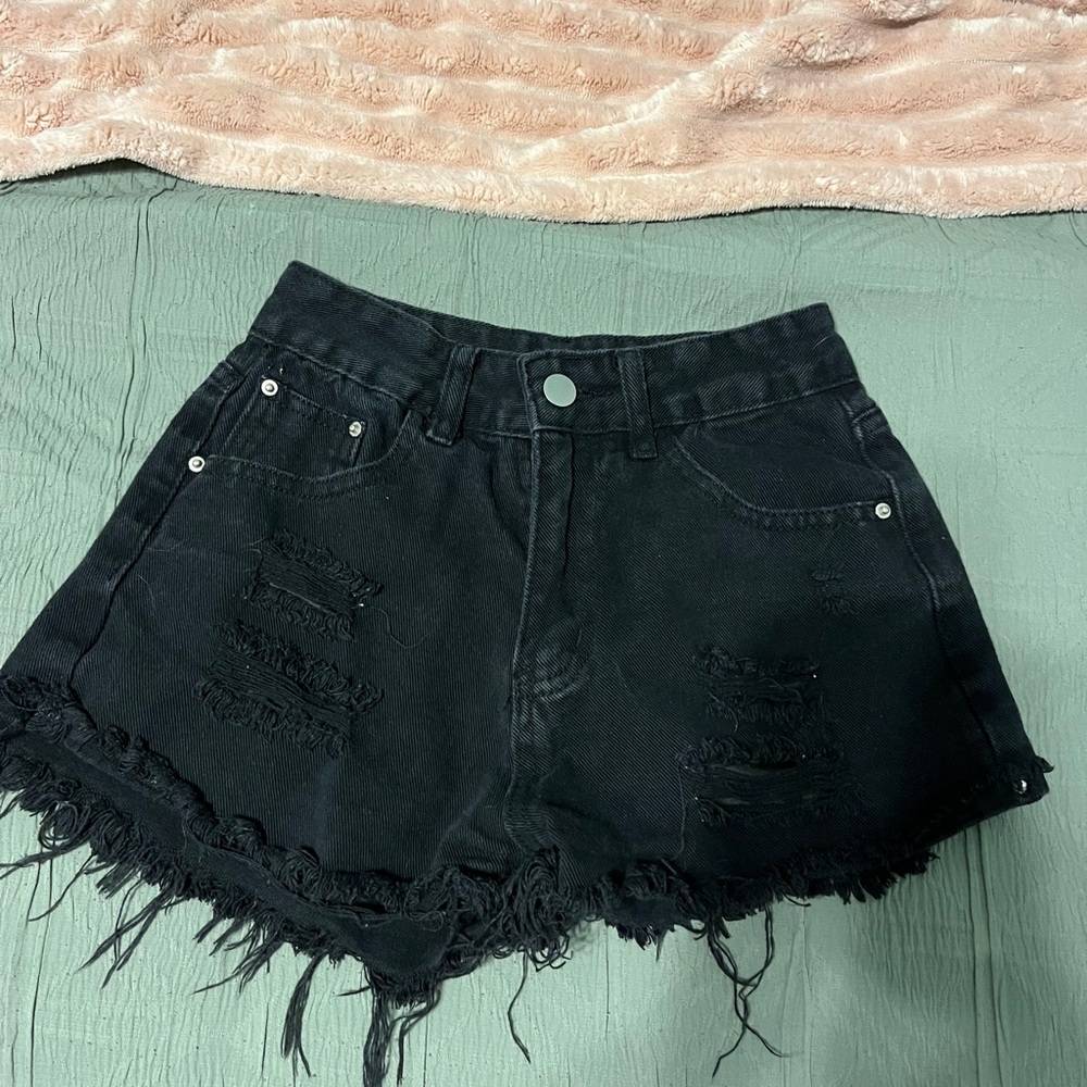 SHEIN Black Distressed Jean Shorts